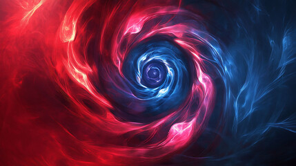 Abstract swirl of red and blue light forming a vortex in the center.