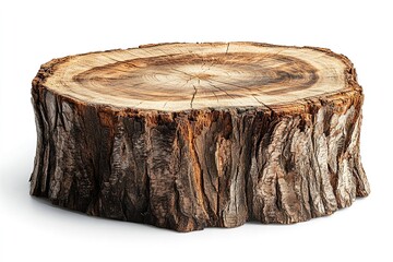 Tree stump wood, log trunk, wooden, isolated on white backdrop. Generative Ai