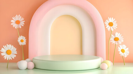 3d podium with soft color palette render style