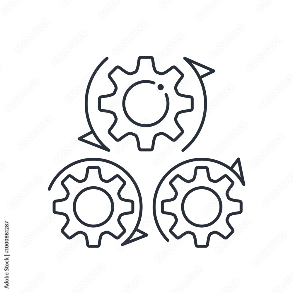 Poster technological process. well coordinated work. vector linear icon isolated on white background.