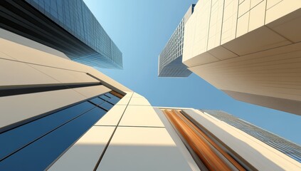 Fototapeta premium Looking Up At Modern Glass Skyscrapers