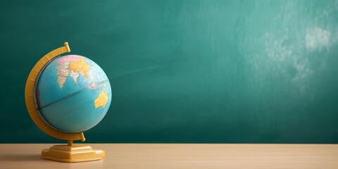 Globe On Desk In Empty Classroom