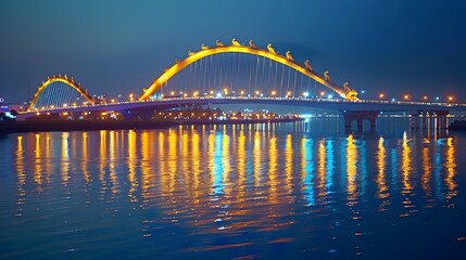 Obraz premium Illuminated Dragon Bridge in Da Nang Vietnam Modern Architectural Masterpiece by the Riverfront