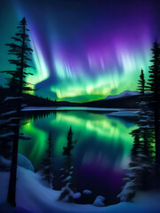 Picture of Lake trees and Northern Lights 