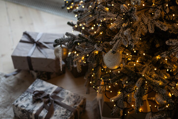 The Christmas tree is decorated with toy to celebrate Merry Christmas and Happy New Year.