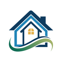 A real estate logo or icon set features various home, house, and building symbols for property and business sale concepts