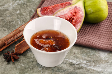 Sweet fig jam in the bowl