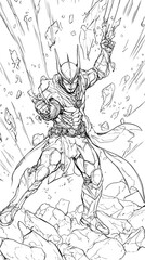 Sketch of vintage woman angel with sword and gun, vector illustration, old people drawing for children's coloring book