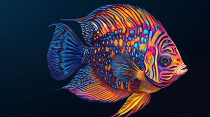 A detailed rendering of a discus fish with vibrant patterns