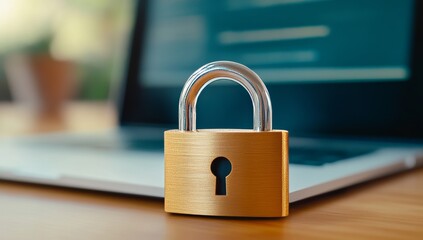 Fototapeta premium Padlock On Laptop, Symbolizing Data Security