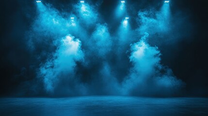 Blue Foggy Stage with Dramatic Lighting