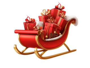 christmas sleigh with presents, santa claus with gifts