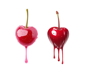Cherries with dripping juice, isolated background