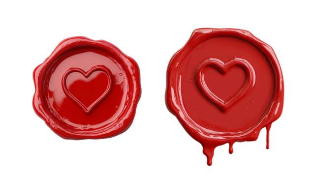 Heart shape wax seals, isolated background