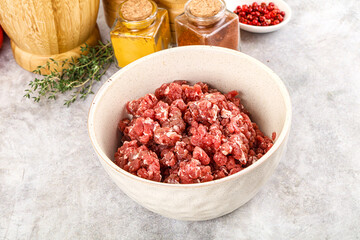Raw beef minced meat for cooking