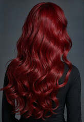 Obraz premium model with long coloured ruby red wavy hairs