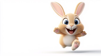 Obraz premium Cute Cartoon Bunny Hopping on White Background