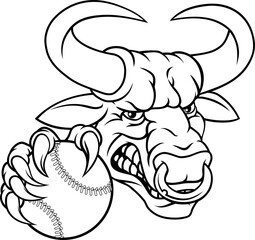 Bull Minotaur Longhorn Cow Baseball Mascot Cartoon