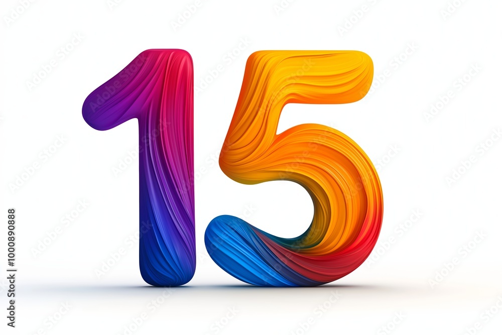 Aufkleber the number 15 is in red and yellow. it is surrounded by a splash of paint. number 15 composed of col