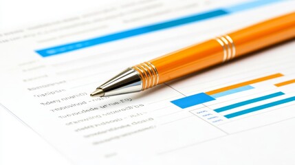 Pen on Paper with Bar Chart, Visual Representation of Data Analysis and Reporting