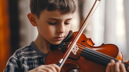 Fototapeta premium Young boy playing the violin.