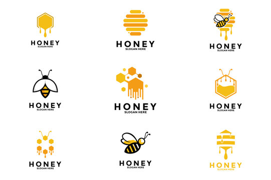 Set of Honey logo design vector, Bee Farm, honey farm logo design collections