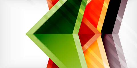 Arrows with 3d effect abstract background. Triangles on light grey backdrop