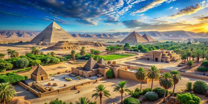 Surrounded by vibrant greenery, the majestic Firaun structure rises under the brilliant blue sky, showcasing its