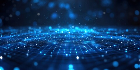 Obraz premium Abstract Blue Digital Background with Glowing Grid