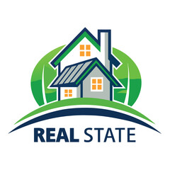 Green roof house symbol for real estate company logo illustration