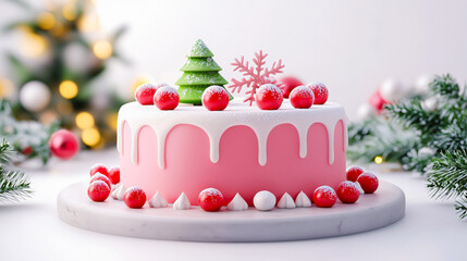3D Christmas-themed cheesecake with holiday decorations