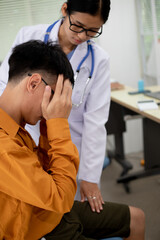 Patients visit their doctor for health advice, explaining their symptoms and concerns to the doctor before receiving treatment for their symptoms after the consultation.