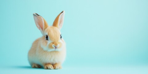 Obraz premium Small rabbit on blue surface