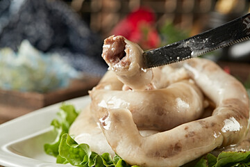 Boiled traditional Mongolian mutton sausage, mutton sausage, and mutton white sausage