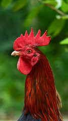 close up portrait of rooster with blurry background