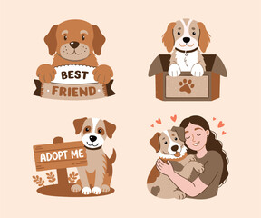 Fototapeta premium Charming Illustrations of Dogs with Adoption Themes: Best Friends, Playful Puppies, and Heartfelt Connections