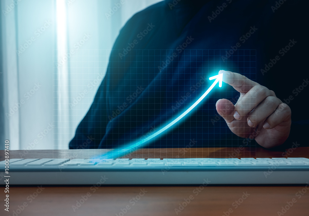 Poster investment technology, growth financial, return on investment - roi concepts. increasing curve arrow