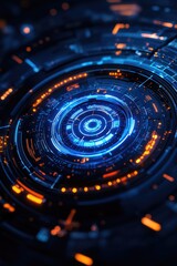 Fototapeta premium Blue Orange Circular Object Dark Room