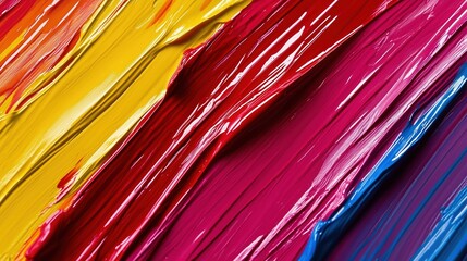 Abstract art with bold blue, red, and yellow strokes, featuring thick, textured paint. Multicolored back