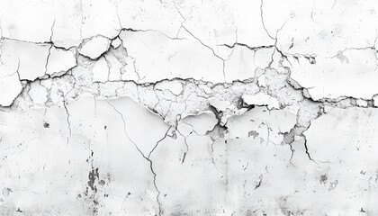 Obraz premium old worn crack on white concrete wall texture, Earthquake effects