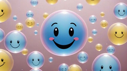 Colorful smiley faces in bubbles, a cheerful and positive abstract design.