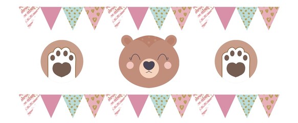 Cute Bear, Birthday, Holiday illustration.