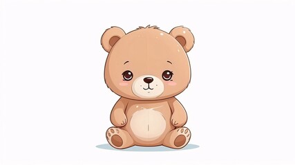 Obraz premium Adorable cartoon bear with cute expression sitting on a white background.