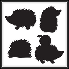 
Silhouette illustration set of hedgehog, wildlife illustration