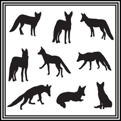 Silhouette illustration  set of fox in different position