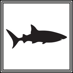 Black silhouette of Shark illustration on white background
