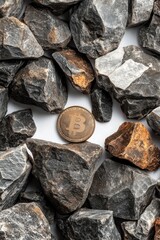 Coin on rocky outcropping