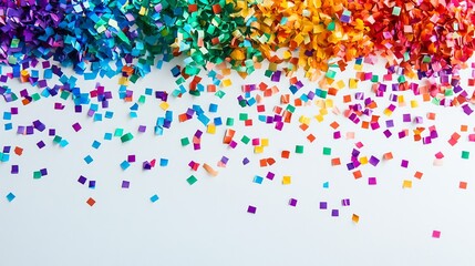 Colorful confetti on a white background.