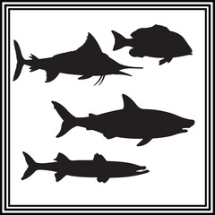 Minimalist Marine Life Silhouettes Ocean Fish, Sharks, Dolphins, and Aquatic Animal Designs