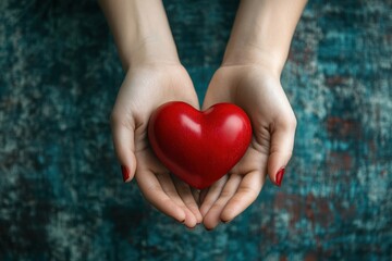 Fototapeta premium Woman holding bright red heart in her hands